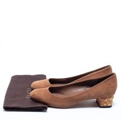 Pre Owned Gucci Brown Suede Spike Ballet Flats Size 36