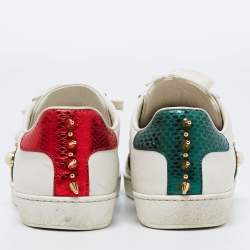 Pre Owned Gucci White Leather Faux Pearl Embellished Ace Sneakers Size 39