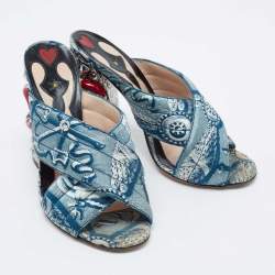 مملوكة مسبقًا Gucci  Multicolor Fabric Snake Embellished Slide Sandals Size 39