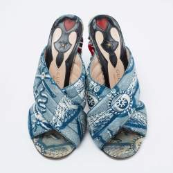 مملوكة مسبقًا Gucci  Multicolor Fabric Snake Embellished Slide Sandals Size 39