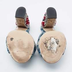 مملوكة مسبقًا Gucci  Multicolor Fabric Snake Embellished Slide Sandals Size 39