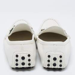 مملوكة مسبقًا Gucci White Leather Horsebit Web Detail Loafers Size 37