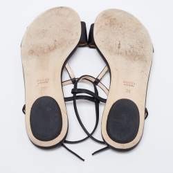 Pre Owned Gucci Black Leather Horsebit T-Strap Flats Size 39