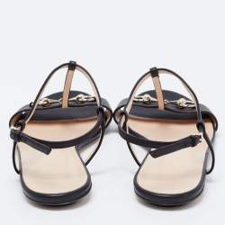 Pre Owned Gucci Black Leather Horsebit T-Strap Flats Size 39