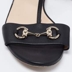 Pre Owned Gucci Black Leather Horsebit T-Strap Flats Size 39