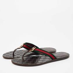 مملوكة مسبقًا Gucci Brown Leather GG Web Thong Sandals Size 39