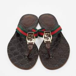 مملوكة مسبقًا Gucci Brown Leather GG Web Thong Sandals Size 39