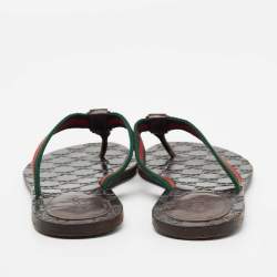 مملوكة مسبقًا Gucci Brown Leather GG Web Thong Sandals Size 39