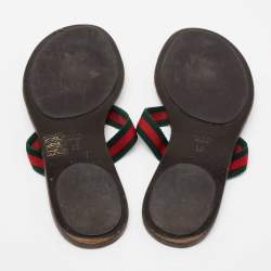 مملوكة مسبقًا Gucci Brown Leather GG Web Thong Sandals Size 39