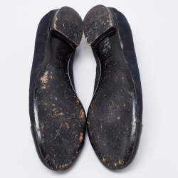 Pre Owned Gucci Blue/Black Canvas And Leather Cap Toe Flats Size 37.5