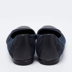 Pre Owned Gucci Blue/Black Canvas And Leather Cap Toe Flats Size 37.5