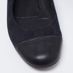 Pre Owned Gucci Blue/Black Canvas And Leather Cap Toe Flats Size 37.5