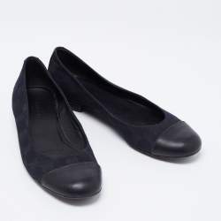 Pre Owned Gucci Blue/Black Canvas And Leather Cap Toe Flats Size 37.5