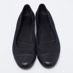Pre Owned Gucci Blue/Black Canvas And Leather Cap Toe Flats Size 37.5