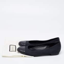 Pre Owned Gucci Blue/Black Canvas And Leather Cap Toe Flats Size 37.5