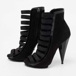 Pre Owned Gucci Black Patent And Suede Olimpia Strappy Ankle  Boot Size 39 
