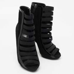 Pre Owned Gucci Black Patent And Suede Olimpia Strappy Ankle  Boot Size 39 