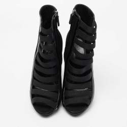 Pre Owned Gucci Black Patent And Suede Olimpia Strappy Ankle  Boot Size 39 