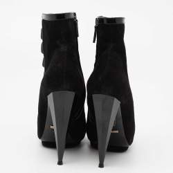 Pre Owned Gucci Black Patent And Suede Olimpia Strappy Ankle  Boot Size 39 