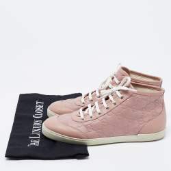 Gucci Pink Guccissima Leather Lace High Top Sneakers Size 37