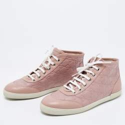 Gucci Pink Guccissima Leather Lace High Top Sneakers Size 37