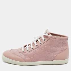 Gucci Pink Guccissima Leather Lace High Top Sneakers Size 37
