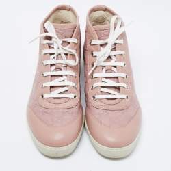 Gucci Pink Guccissima Leather Lace High Top Sneakers Size 37