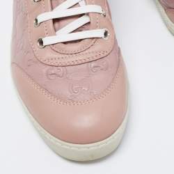 Gucci Pink Guccissima Leather Lace High Top Sneakers Size 37