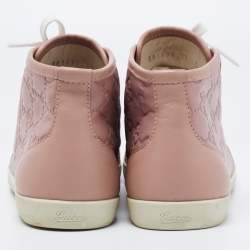 Gucci Pink Guccissima Leather Lace High Top Sneakers Size 37