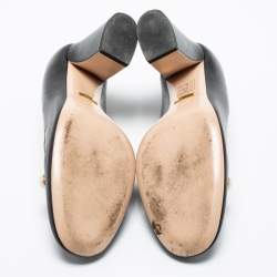 Pre Owned Gucci Black Scalloped Leather Pearl Embellished Willow Block Heel Pumps Size 37.5