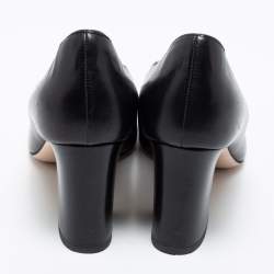 Pre Owned Gucci Black Scalloped Leather Pearl Embellished Willow Block Heel Pumps Size 37.5