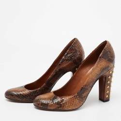 Gucci Brown/Black Python Leather Studded Heel Pumps Size 40