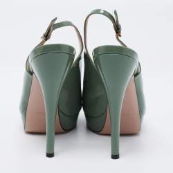 Pre Owned Gucci Green Patent Leather Peep Toe Platform Slingback Pumps Size 39