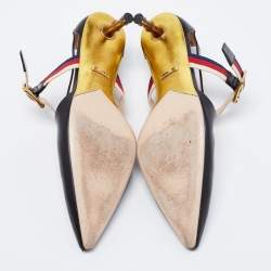 Pre Owned Gucci Black Leather Sylvie Web Strap Bamboo Heel Unia Pumps Size 37