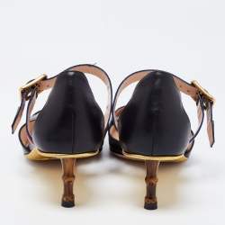 Pre Owned Gucci Black Leather Sylvie Web Strap Bamboo Heel Unia Pumps Size 37