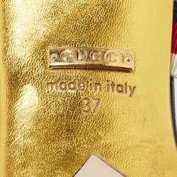 Pre Owned Gucci Black Leather Sylvie Web Strap Bamboo Heel Unia Pumps Size 37