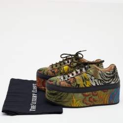 Gucci Multicolor Jacquard Peggy Wedge Platform Sneakers Size 37.5