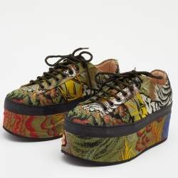 Gucci Multicolor Jacquard Peggy Wedge Platform Sneakers Size 37.5