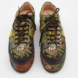 Gucci Multicolor Jacquard Peggy Wedge Platform Sneakers Size 37.5