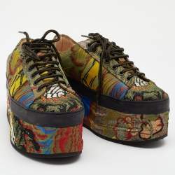 Gucci Multicolor Jacquard Peggy Wedge Platform Sneakers Size 37.5