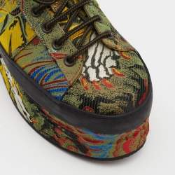 Gucci Multicolor Jacquard Peggy Wedge Platform Sneakers Size 37.5
