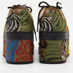 Gucci Multicolor Jacquard Peggy Wedge Platform Sneakers Size 37.5