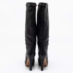 Pre Owned Gucci Black Leather Alexa Platform Knee High Boots Size 37.5