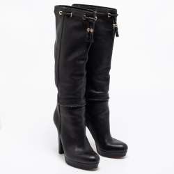 Pre Owned Gucci Black Leather Alexa Platform Knee High Boots Size 37.5