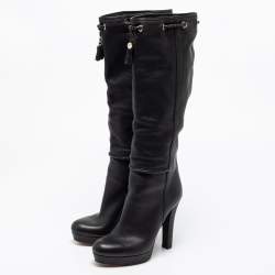 Pre Owned Gucci Black Leather Alexa Platform Knee High Boots Size 37.5