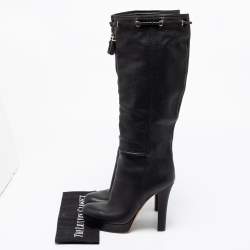 Pre Owned Gucci Black Leather Alexa Platform Knee High Boots Size 37.5