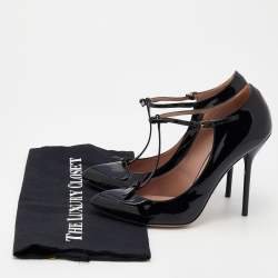 Pre Owned Gucci Black Patent Leather Beverly T-Strap Pumps Size 38