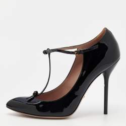 Pre Owned Gucci Black Patent Leather Beverly T-Strap Pumps Size 38
