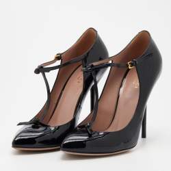 Pre Owned Gucci Black Patent Leather Beverly T-Strap Pumps Size 38