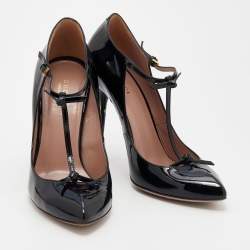 Pre Owned Gucci Black Patent Leather Beverly T-Strap Pumps Size 38